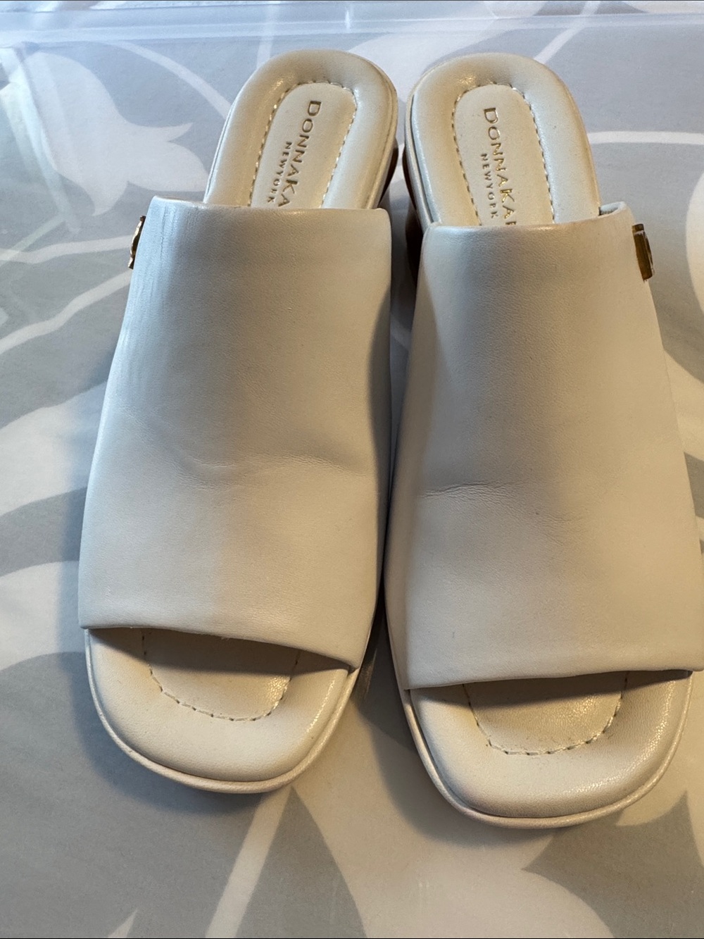 Donna Karan White Open-Toe Mule with Gold Accent - Picture 8 of 9
